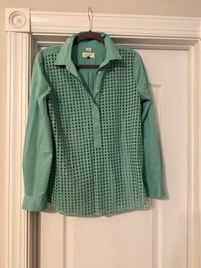 LOFT Mint Green Eyelet Pullover Button-Front Tunic